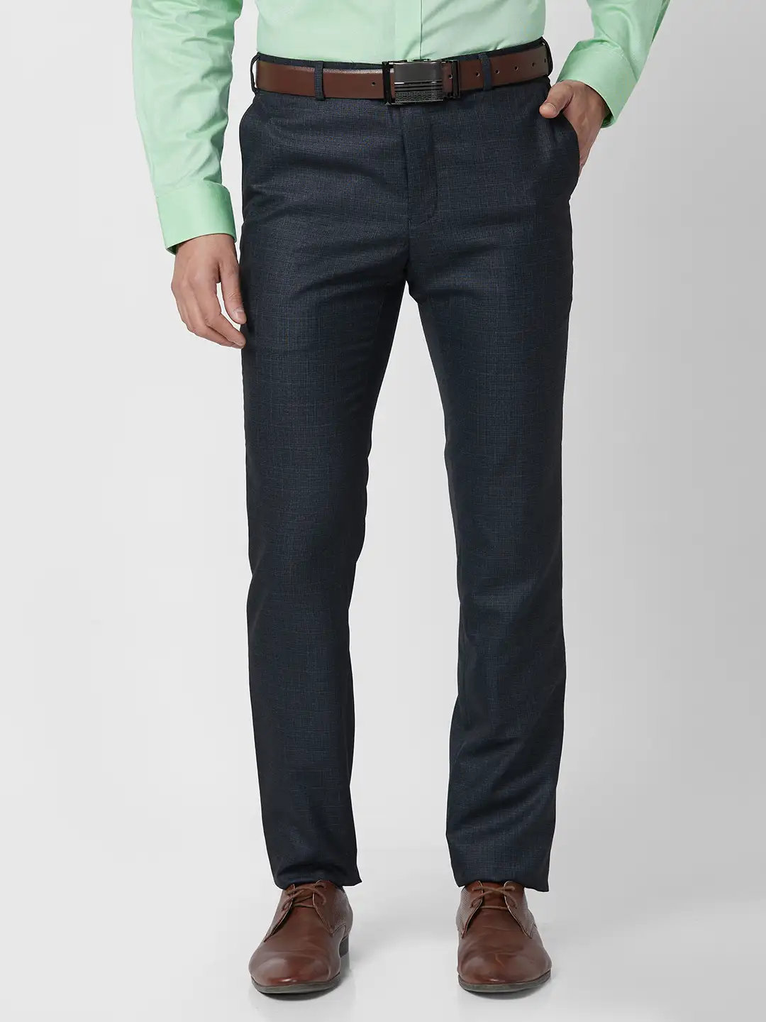 Raymond Men Blue Structure Slim Fit Polyester Blend Trouser