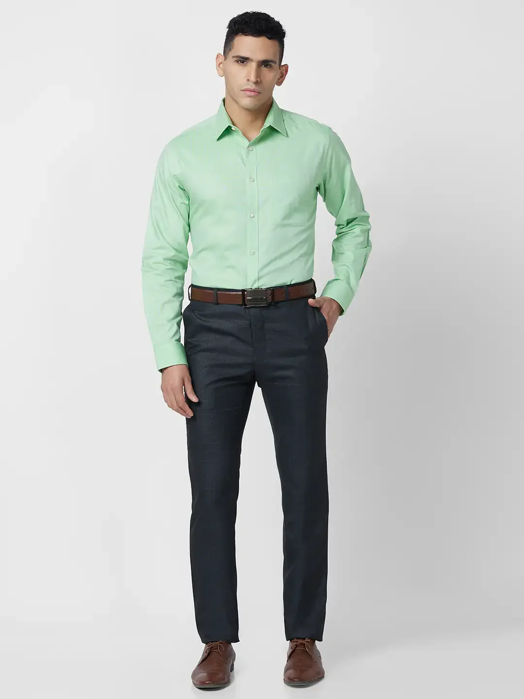 Raymond Men Blue Structure Slim Fit Polyester Blend Trouser - Image 5