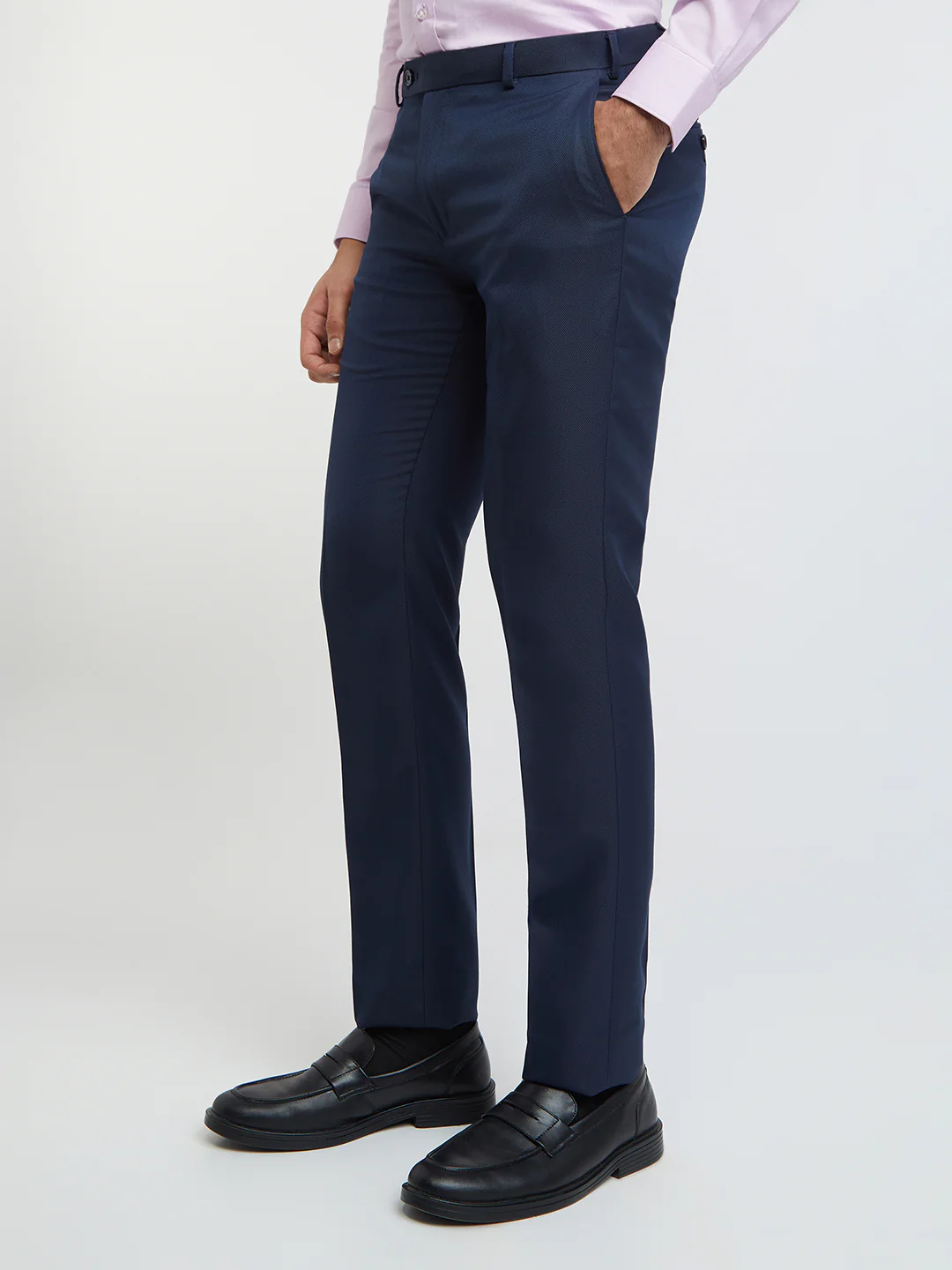 Raymond Men Blue Structure Slim Fit Polyester Blend Trouser - Image 3