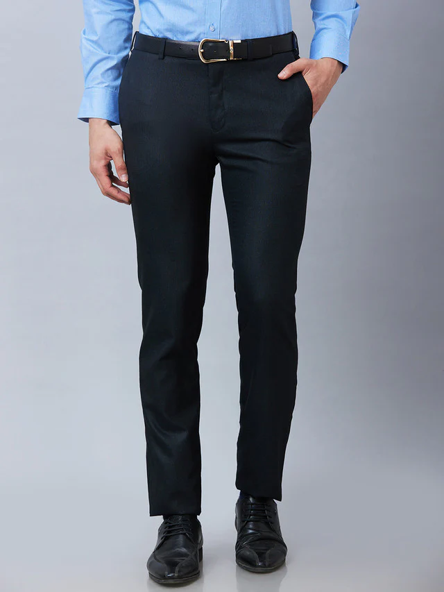 Raymond Men Blue Structure Slim Fit Polyester Blend Trouser