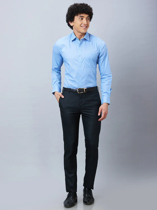 Raymond Men Blue Structure Slim Fit Polyester Blend Trouser - Image 5