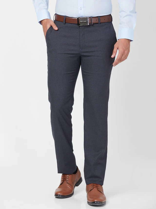 Raymond Men Blue Structure Slim Fit Polyester Blend Trouser