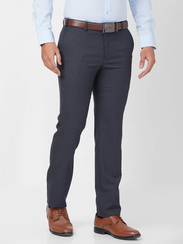 Raymond Men Blue Structure Slim Fit Polyester Blend Trouser - Image 2
