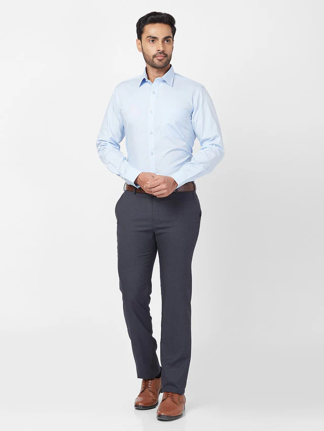 Raymond Men Blue Structure Slim Fit Polyester Blend Trouser - Image 6
