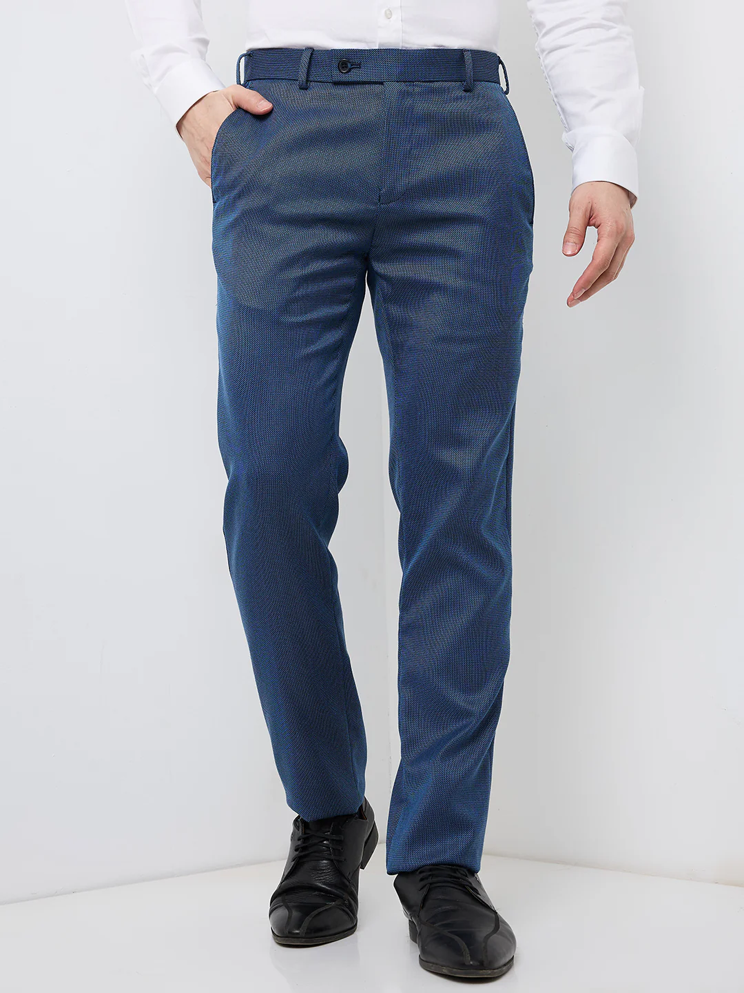 Raymond Men Blue Structure Slim Fit Polyester Blend Trouser