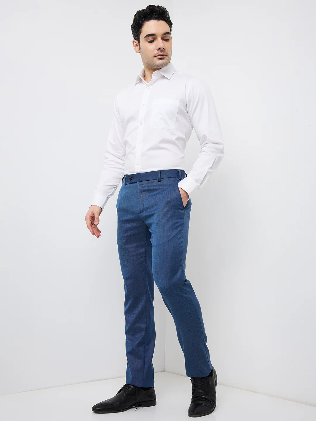 Raymond Men Blue Structure Slim Fit Polyester Blend Trouser - Image 5