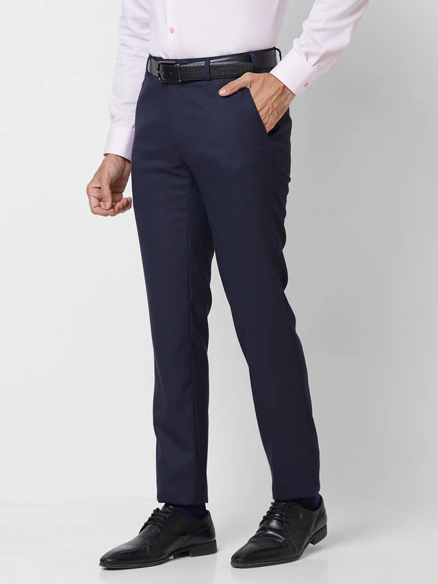 Raymond Men Blue Structure Slim Fit Polyester Blend Trouser - Image 3