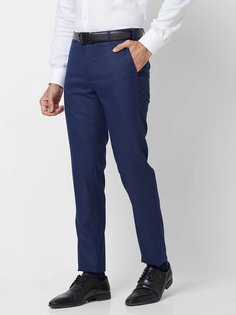 Raymond Men Blue Structure Slim Fit Polyester Blend Trouser - Image 3