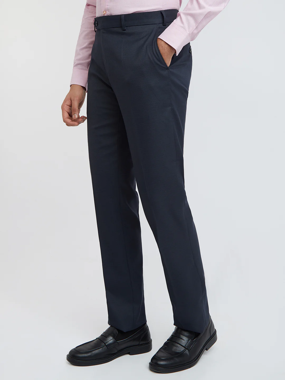 Raymond Men Blue Structure Slim Fit Polyester Blend Trouser - Image 3