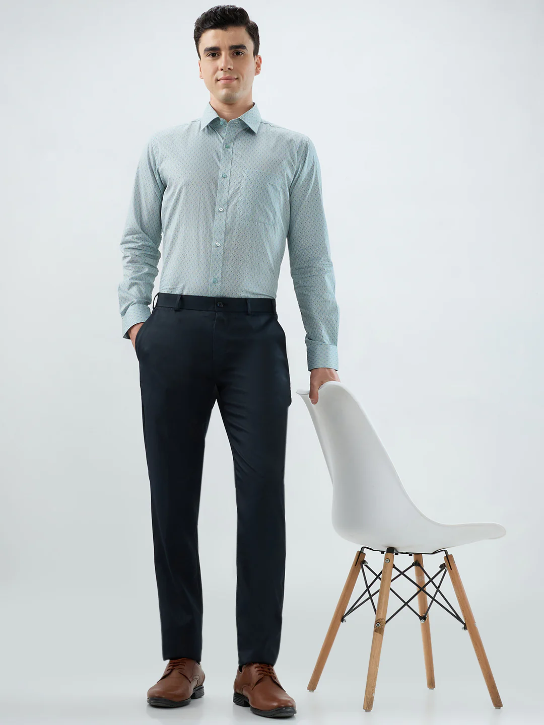 Raymond Men Blue Structure Slim Fit Polyester Blend Trouser - Image 7