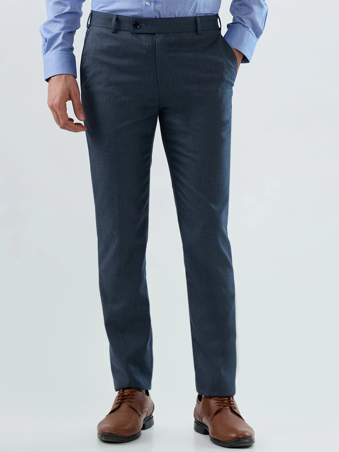 Raymond Men Blue Structure Slim Fit Polyester Blend Trouser