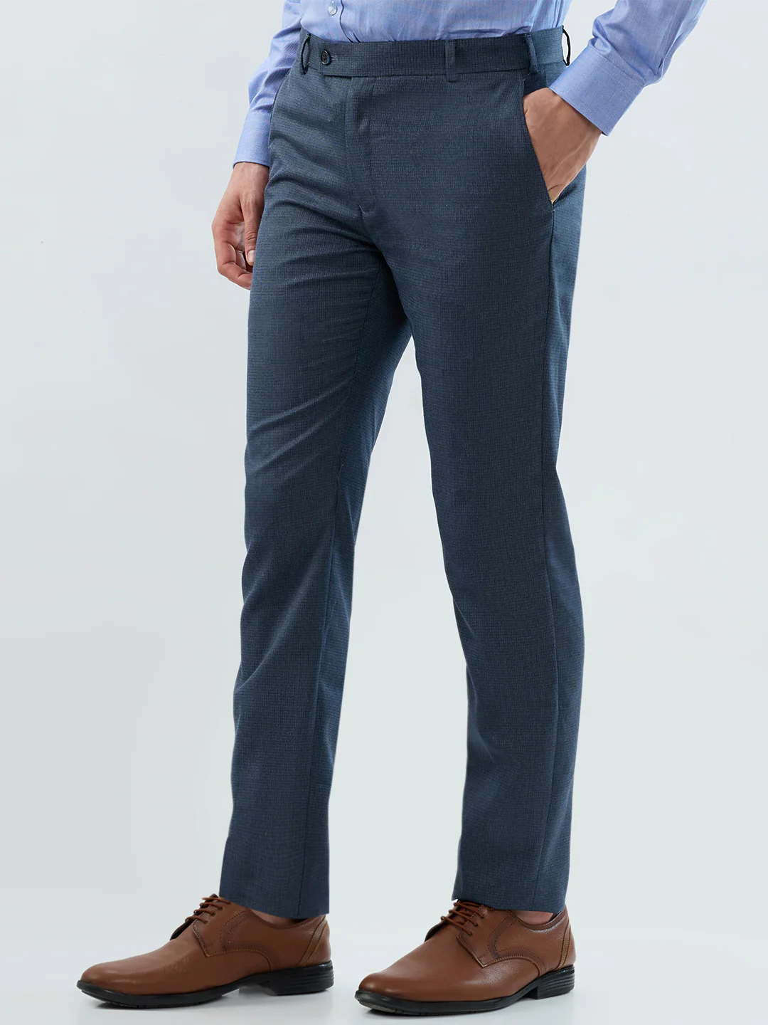 Raymond Men Blue Structure Slim Fit Polyester Blend Trouser - Image 3