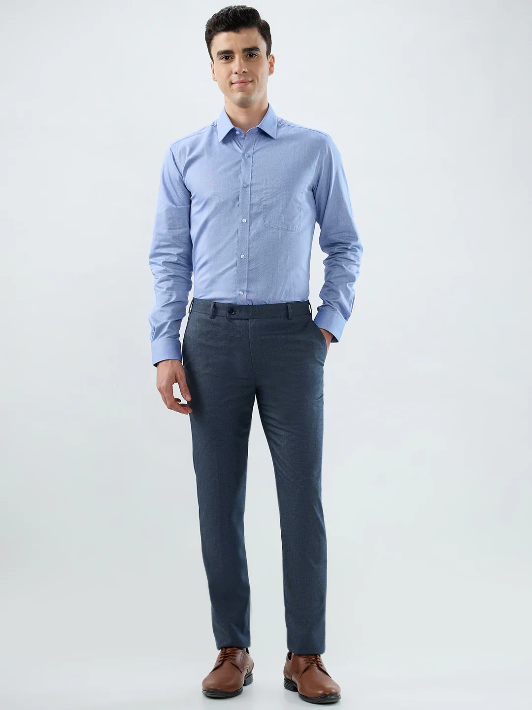 Raymond Men Blue Structure Slim Fit Polyester Blend Trouser - Image 5