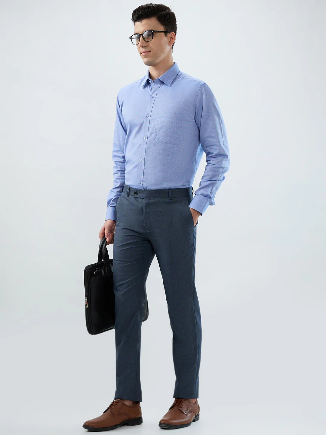 Raymond Men Blue Structure Slim Fit Polyester Blend Trouser - Image 7