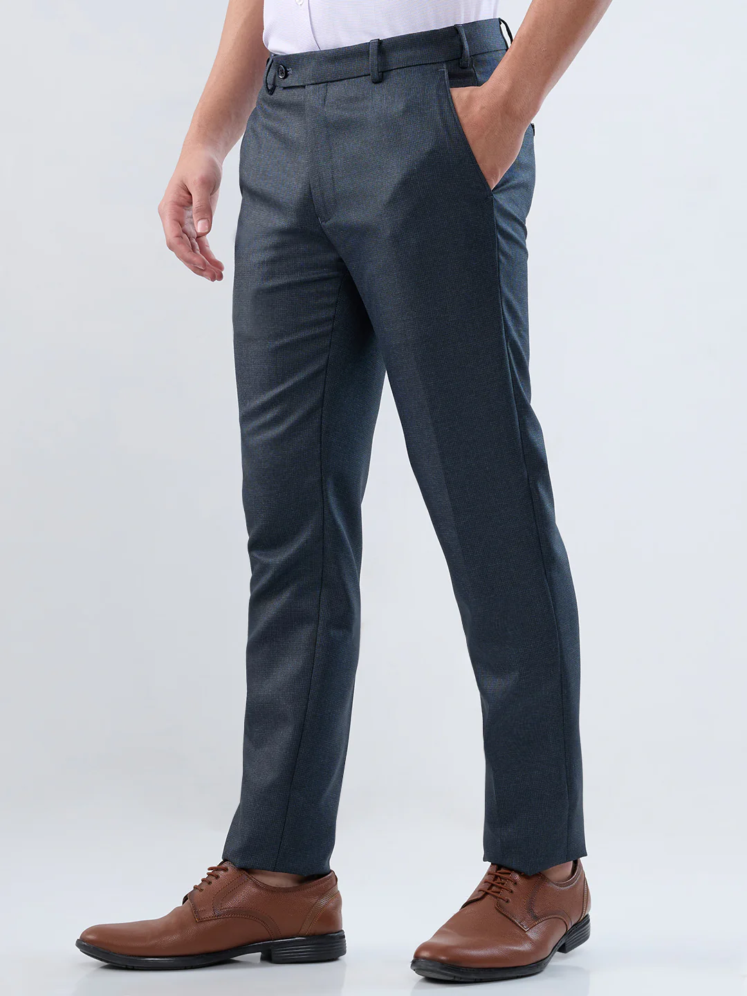 Raymond Men Blue Structure Slim Fit Polyester Blend Trouser - Image 3