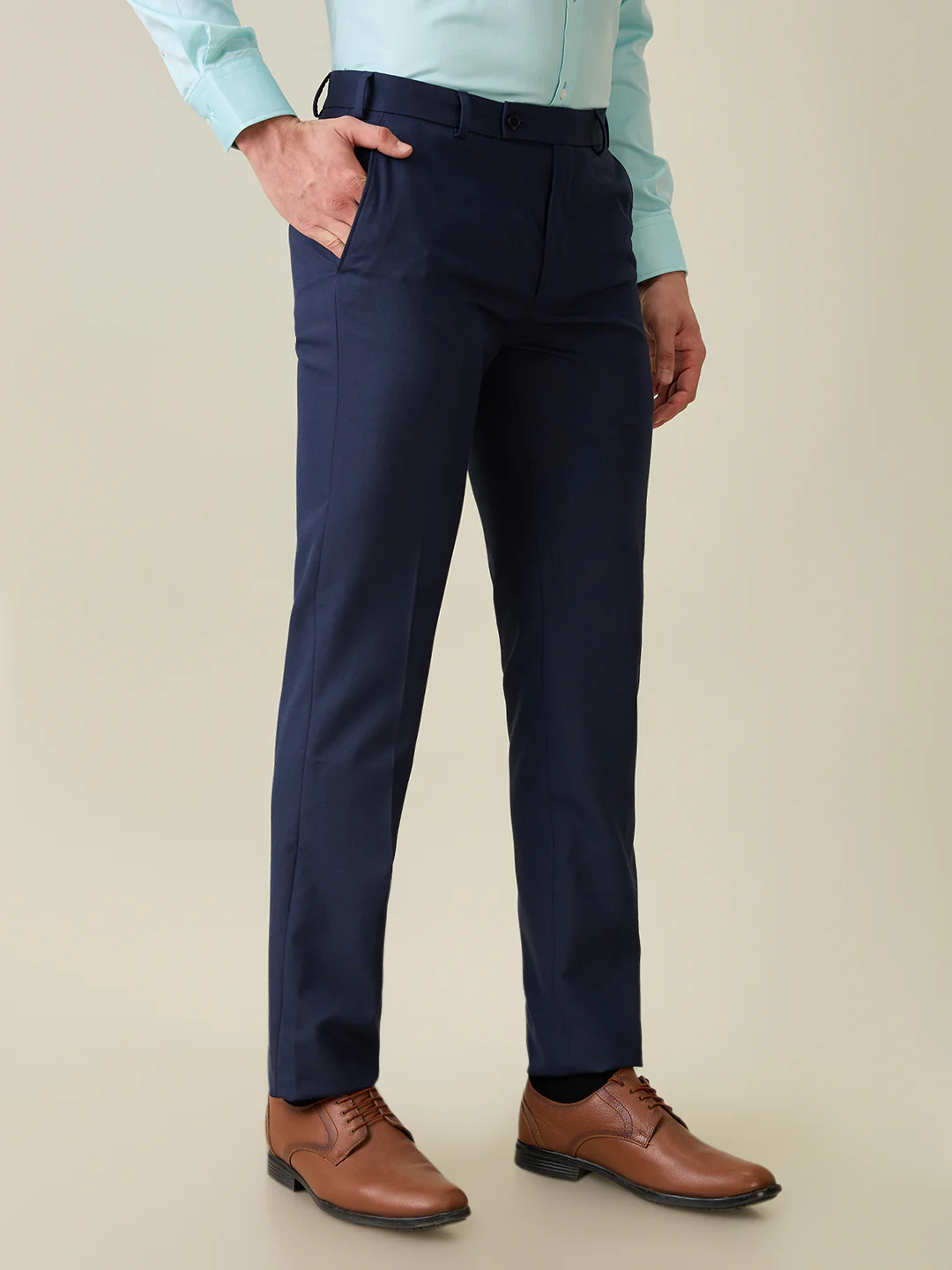 Raymond Men Blue Structure Slim Fit Polyester Blend Trouser - Image 3