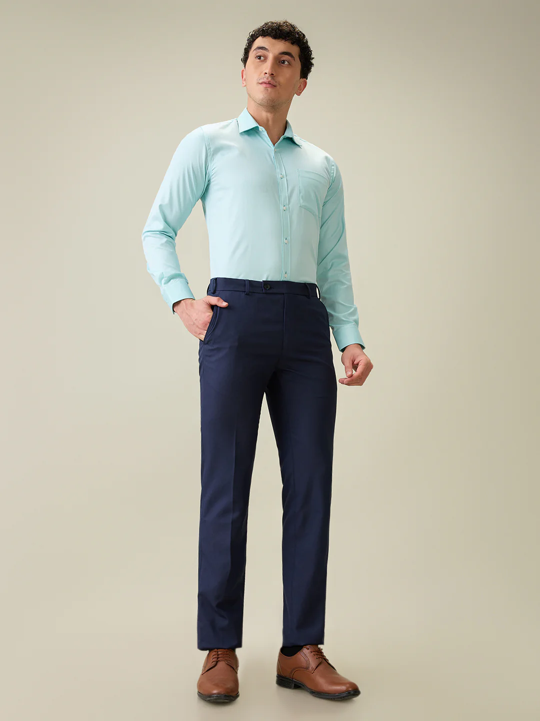 Raymond Men Blue Structure Slim Fit Polyester Blend Trouser - Image 5