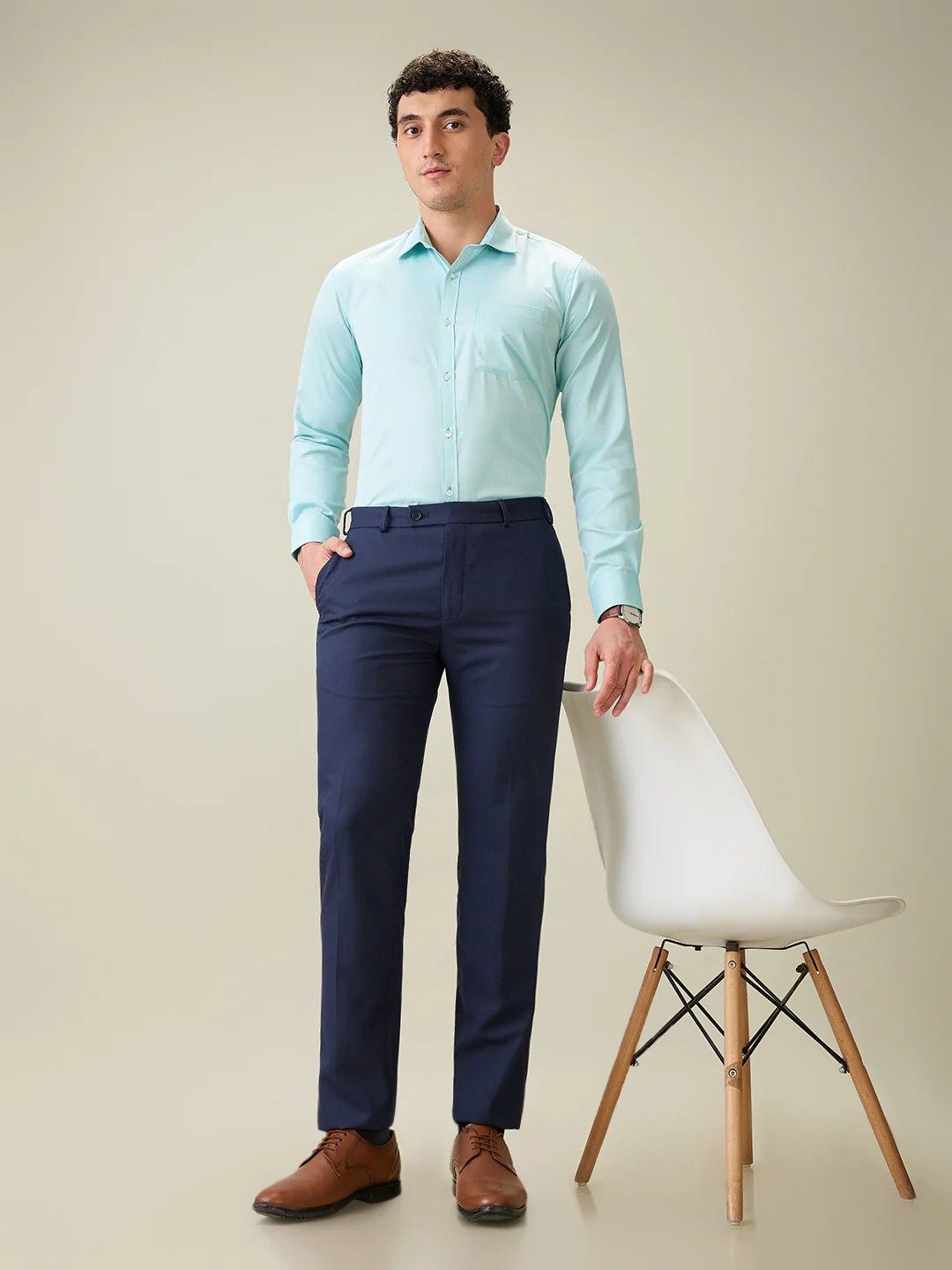 Raymond Men Blue Structure Slim Fit Polyester Blend Trouser - Image 6