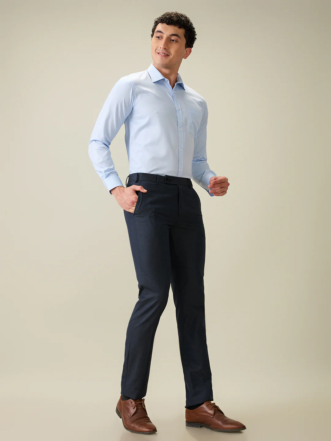 Raymond Men Blue Slim Fit Structure Trouser - Image 5