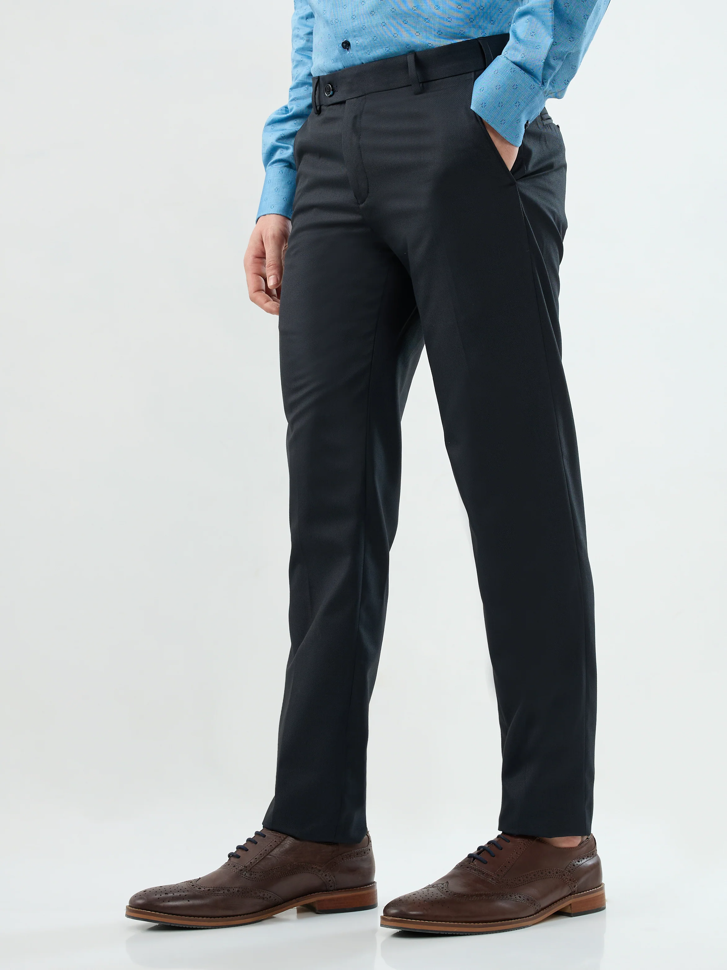 Raymond Men Blue Structure Slim Fit Polyester Blend Trouser - Image 3