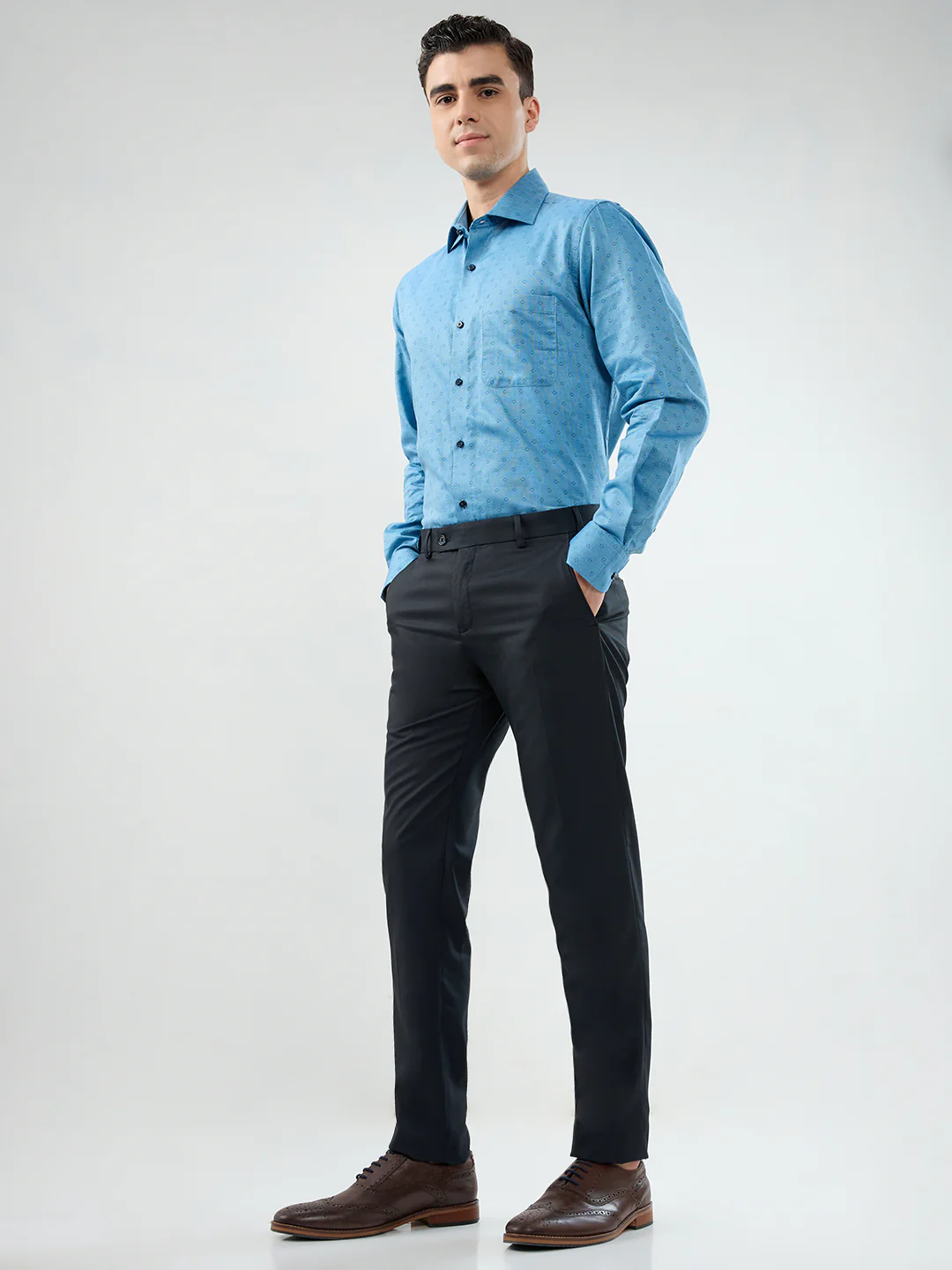 Raymond Men Blue Structure Slim Fit Polyester Blend Trouser - Image 5