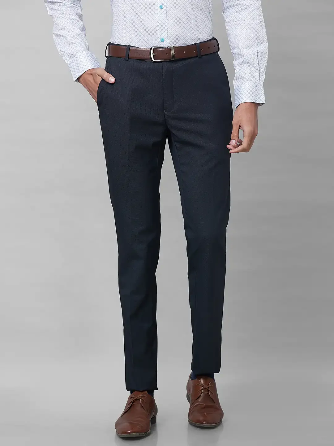 Raymond Men Blue Structure Slim Fit Polyester Blend Trousers