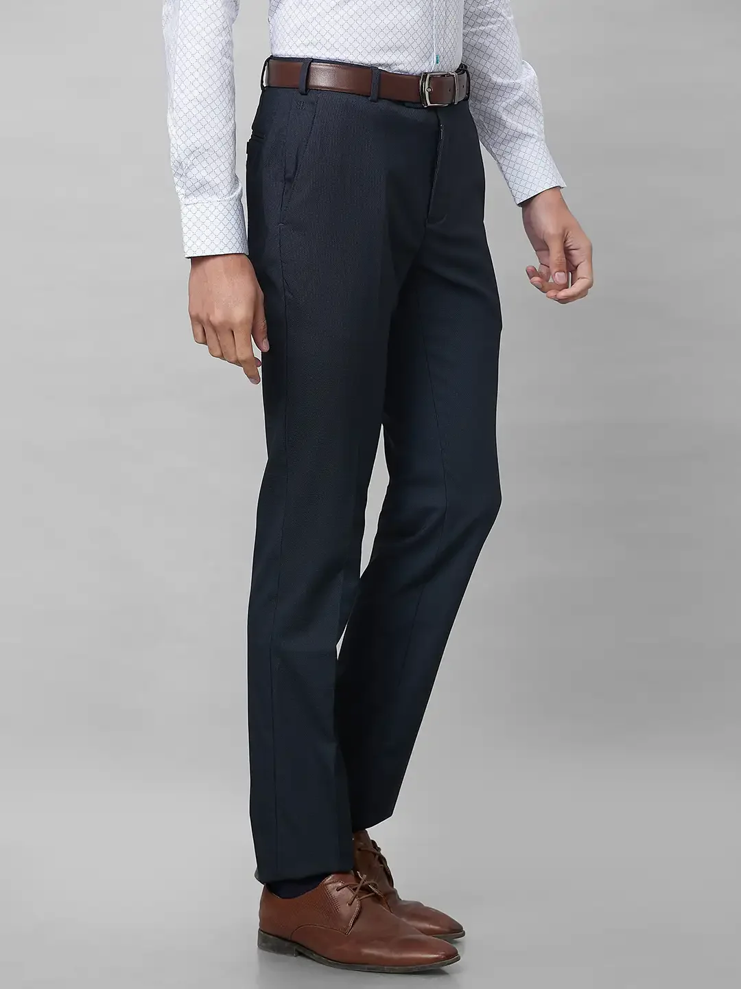 Raymond Men Blue Structure Slim Fit Polyester Blend Trousers - Image 2