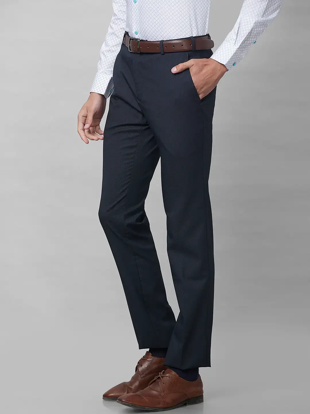 Raymond Men Blue Structure Slim Fit Polyester Blend Trousers - Image 3