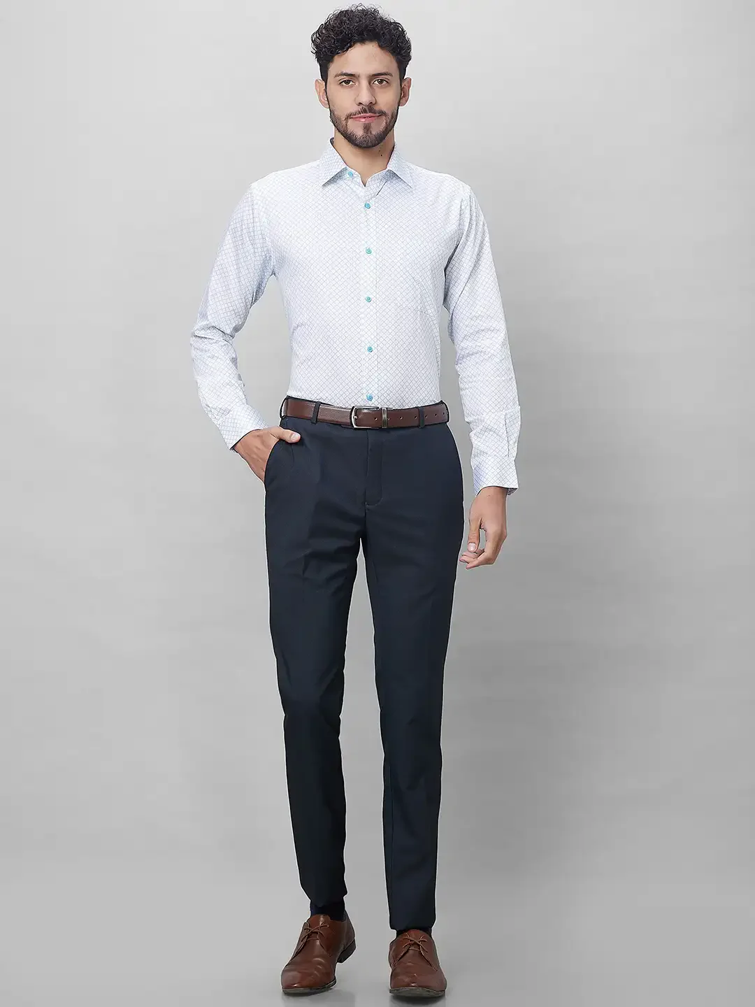 Raymond Men Blue Structure Slim Fit Polyester Blend Trousers - Image 6