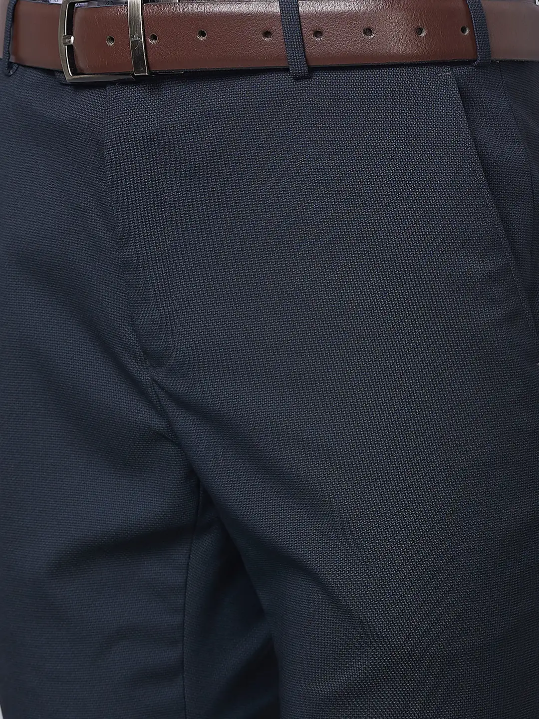 Raymond Men Blue Structure Slim Fit Polyester Blend Trousers - Image 7