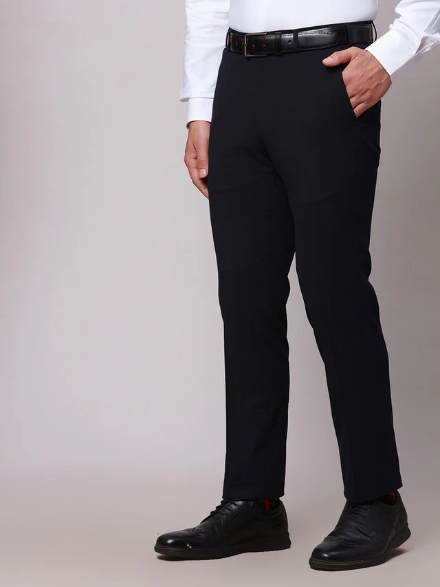 Raymond Men Blue Slim Fit Structure Trouser - Image 3