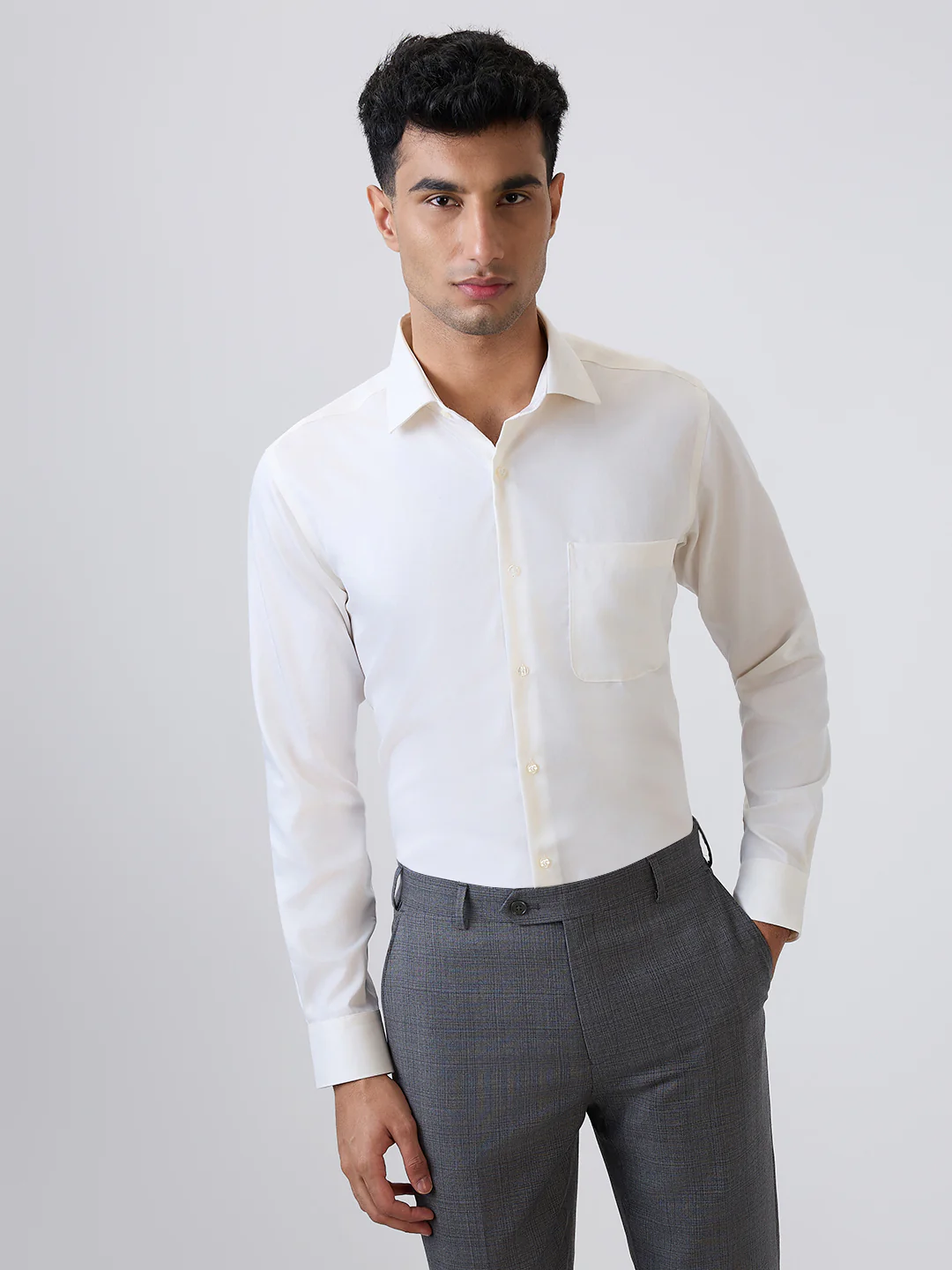 Raymond Men Brown Chambray Contemporary Fit Cotton Formal Shirt - Image 2