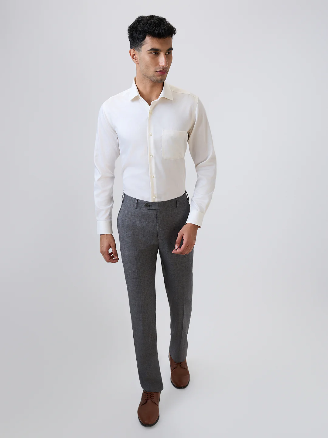 Raymond Men Brown Chambray Contemporary Fit Cotton Formal Shirt - Image 6