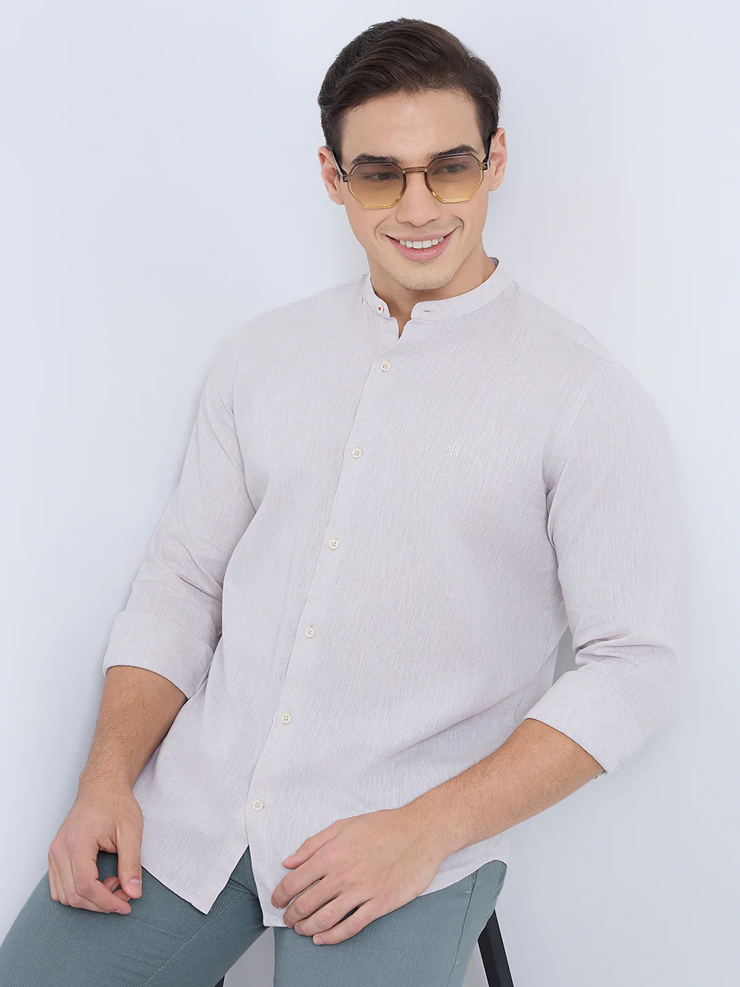 Raymond Men Brown Chambray Regular Fit Cotton Blend Casual Shirt