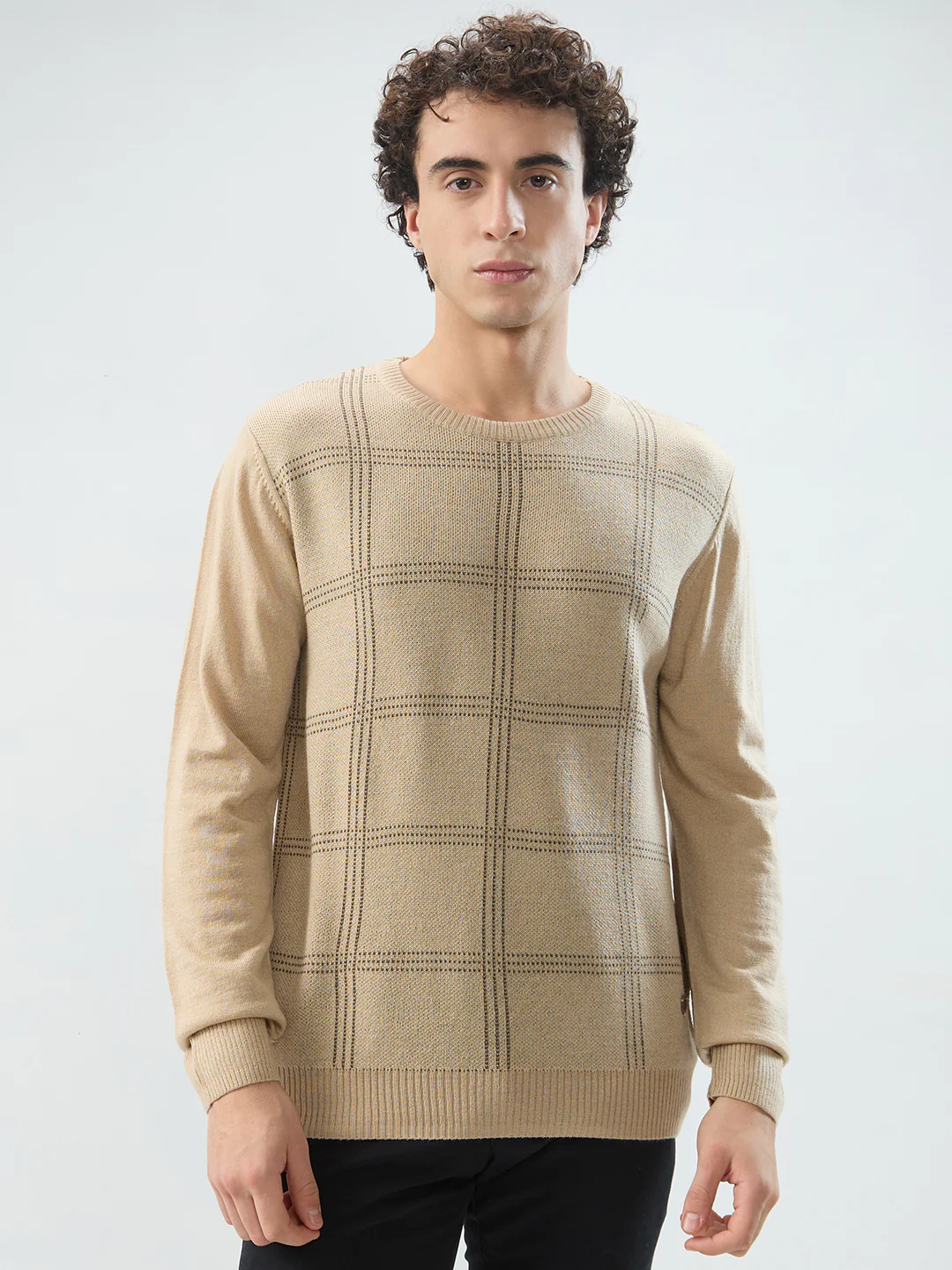 Raymond Men Brown Checks Acrlic Blend Sweatshirt
