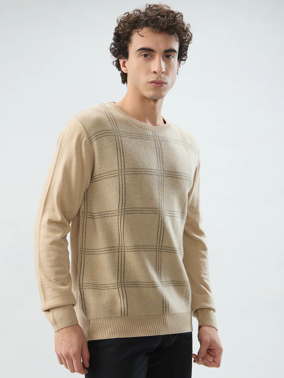 Raymond Men Brown Checks Acrlic Blend Sweatshirt - Image 2