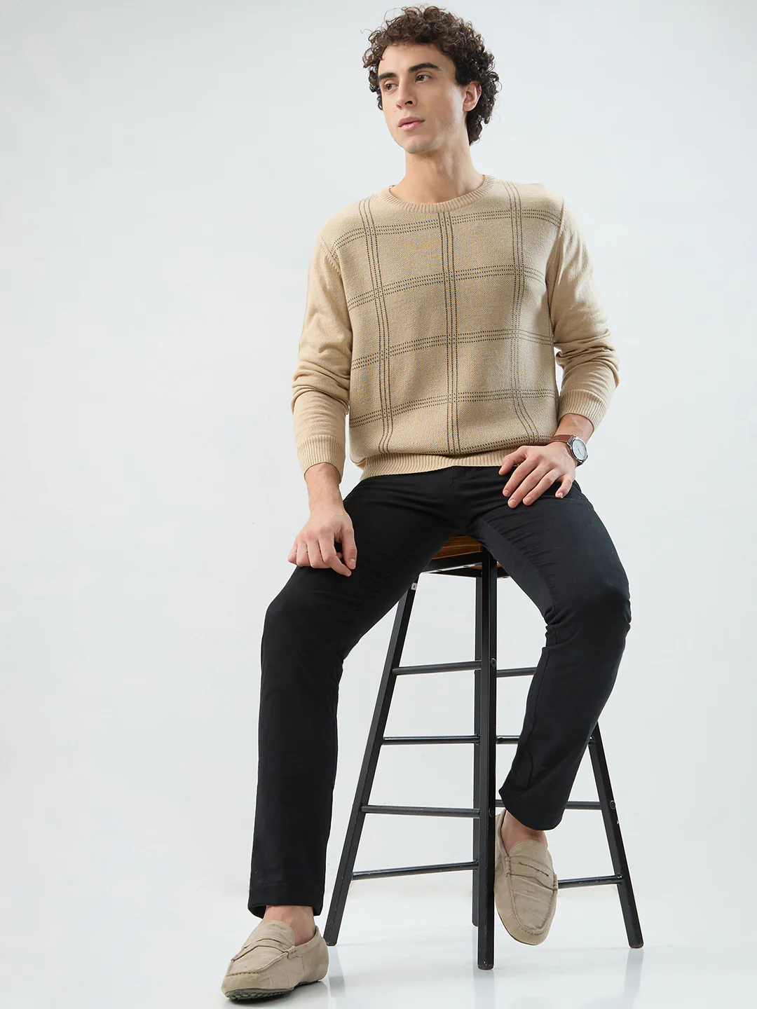 Raymond Men Brown Checks Acrlic Blend Sweatshirt - Image 7