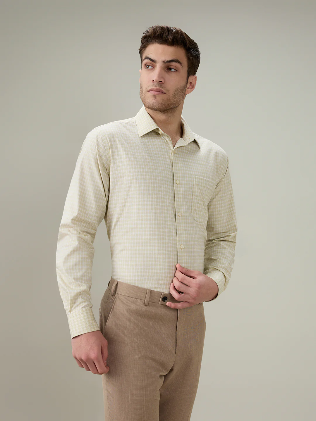 Raymond Men Brown Checks Contemporary Fit Cotton Full Sleeve Formal Shirt - Image 3