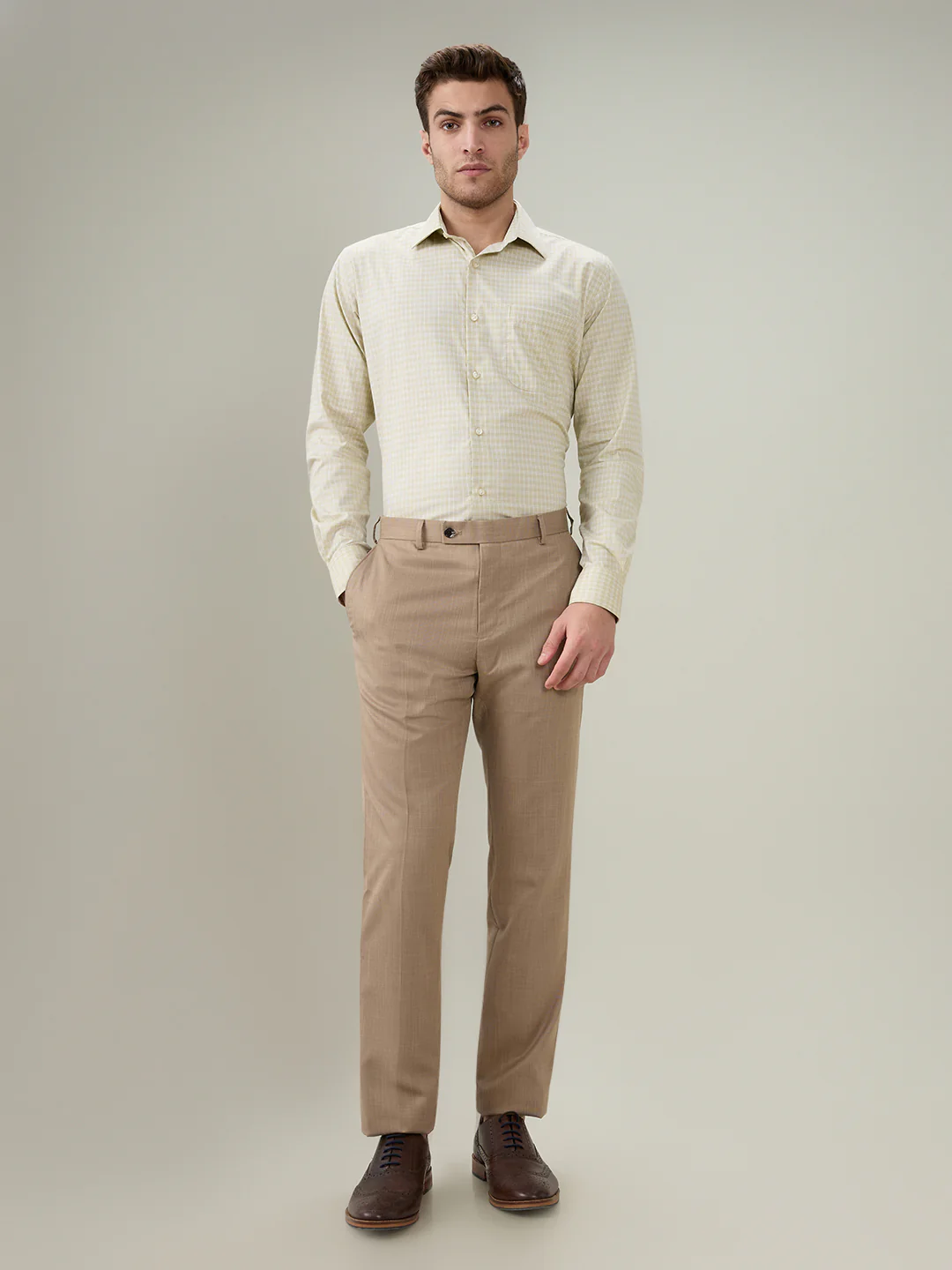 Raymond Men Brown Checks Contemporary Fit Cotton Full Sleeve Formal Shirt - Image 5