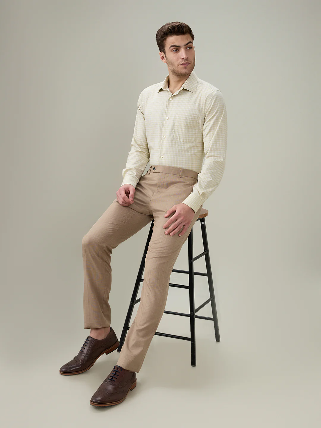 Raymond Men Brown Checks Contemporary Fit Cotton Full Sleeve Formal Shirt - Image 6