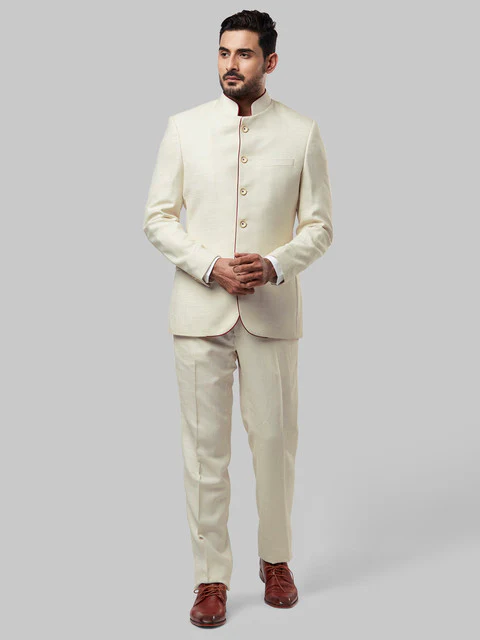 Raymond Men Brown Checks Contemporary Fit Polyester Blend Suit