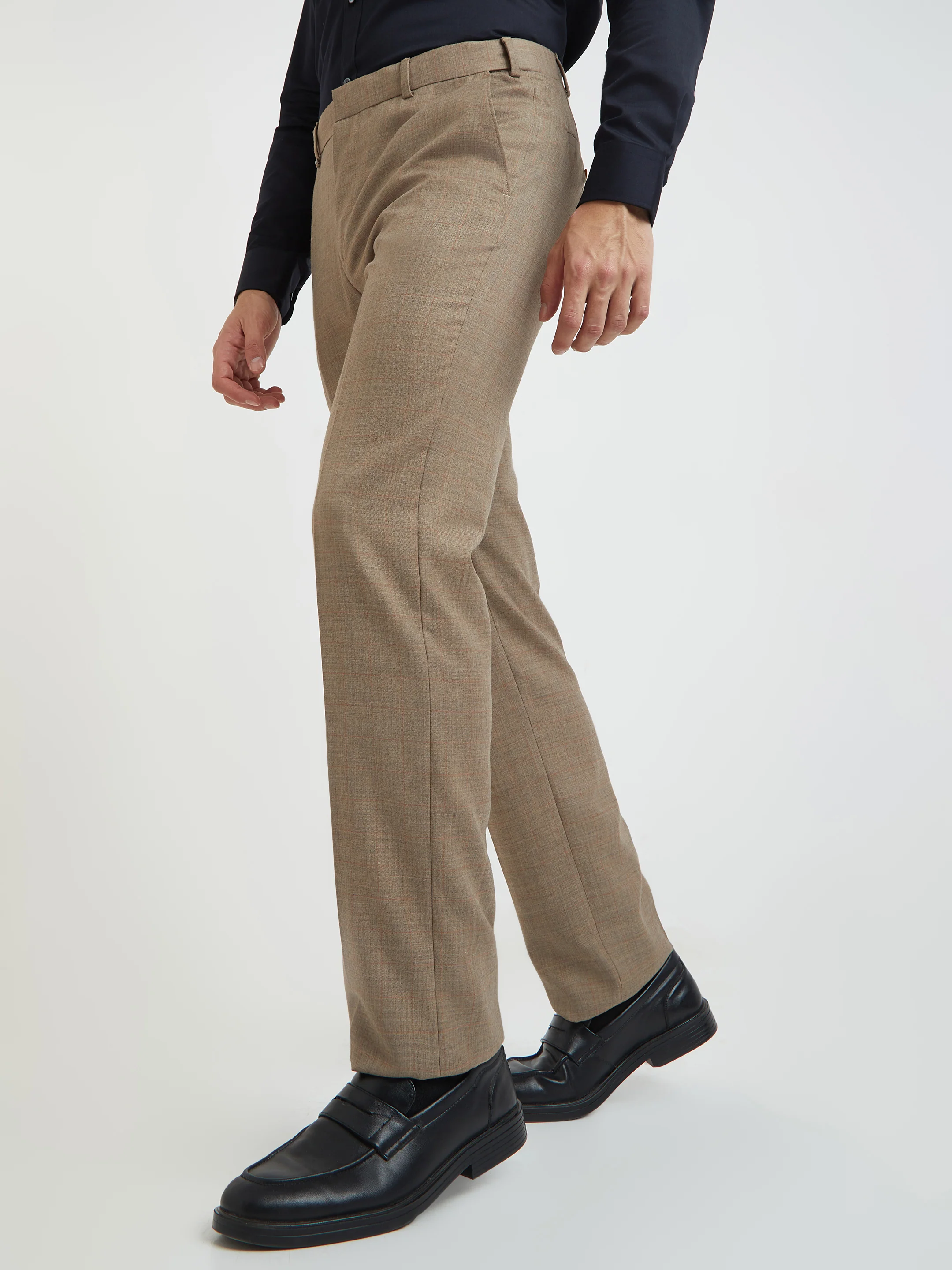 Raymond Men Brown Checks Contemporary Fit Polyester Blend Trouser - Image 3