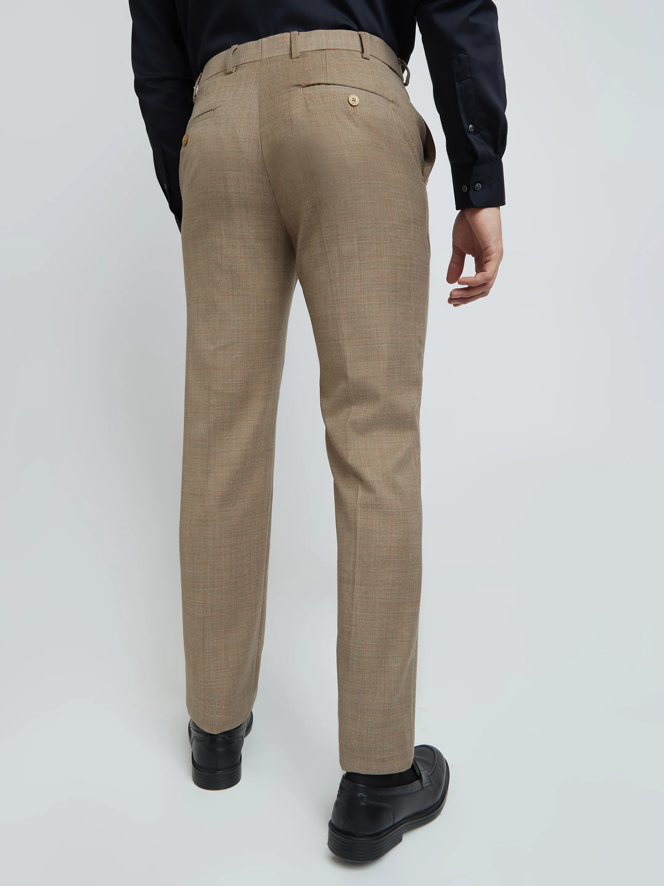 Raymond Men Brown Checks Contemporary Fit Polyester Blend Trouser - Image 4