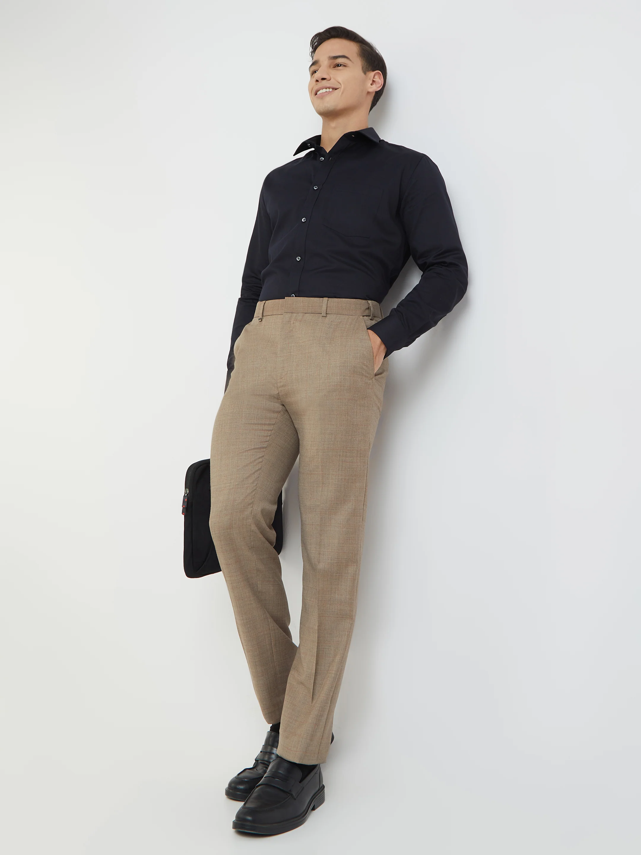 Raymond Men Brown Checks Contemporary Fit Polyester Blend Trouser - Image 5