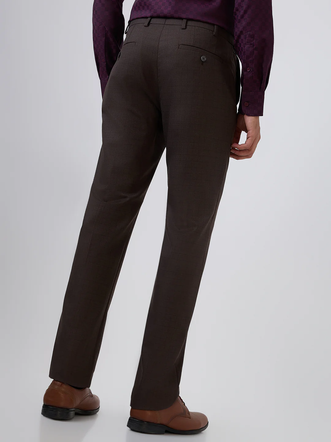 Raymond Men Brown Checks Contemporary Fit Polyester Blend Trouser - Image 4