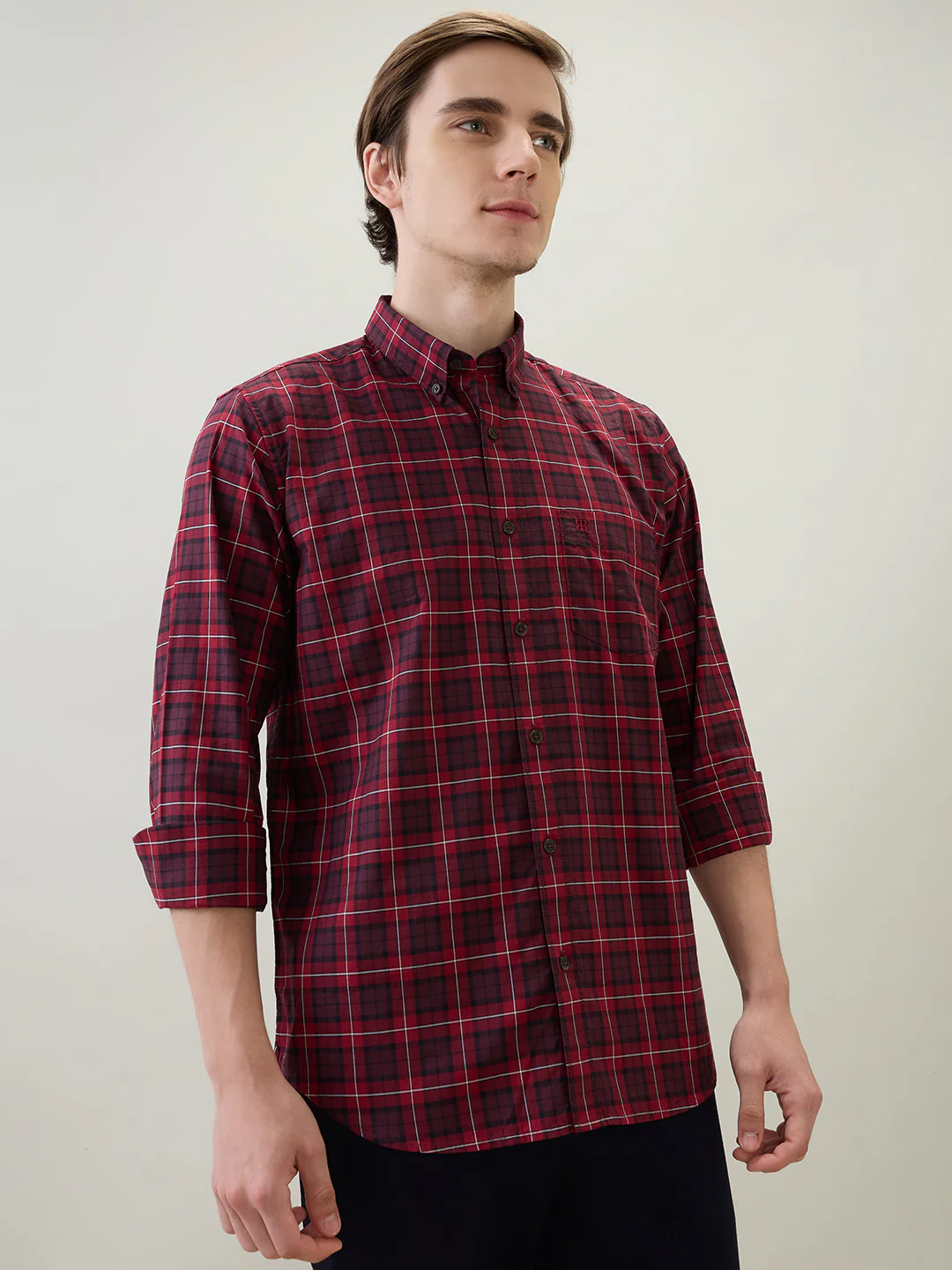 Raymond Men Brown Checks Regular Fit Cotton Full Sleeve Casual Shirt - Image 2