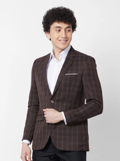 Raymond Men Brown Checks Regular Fit Polyester Blend Blazer - Image 3