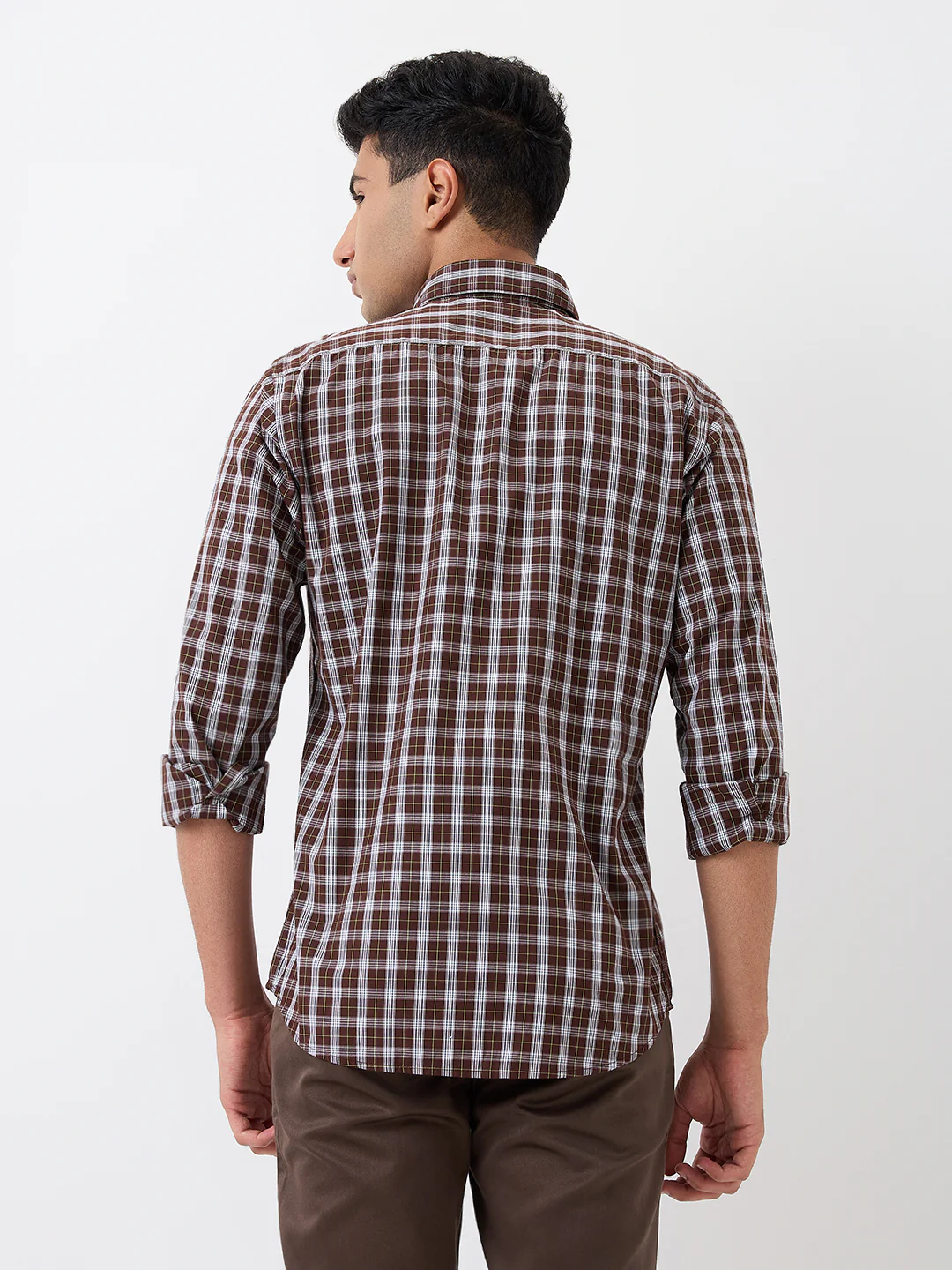 Raymond Men Brown Checks Slim Fit Cotton Casual Shirt - Image 4