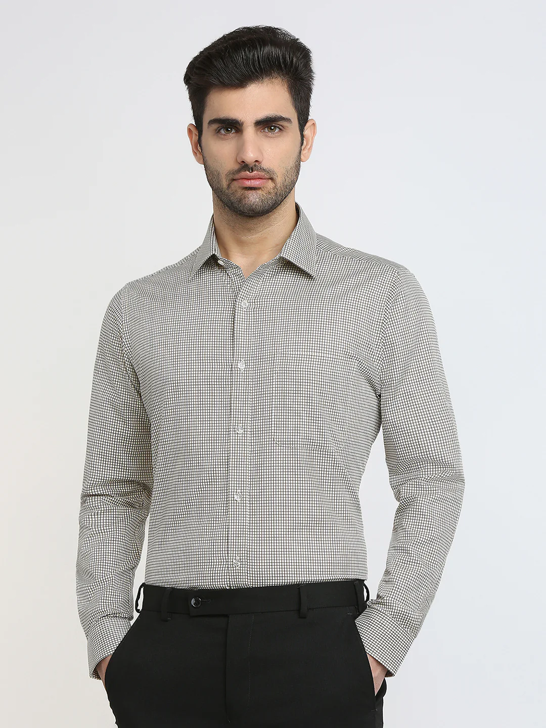 Raymond Men Brown Checks Slim Fit Cotton Formal Shirt