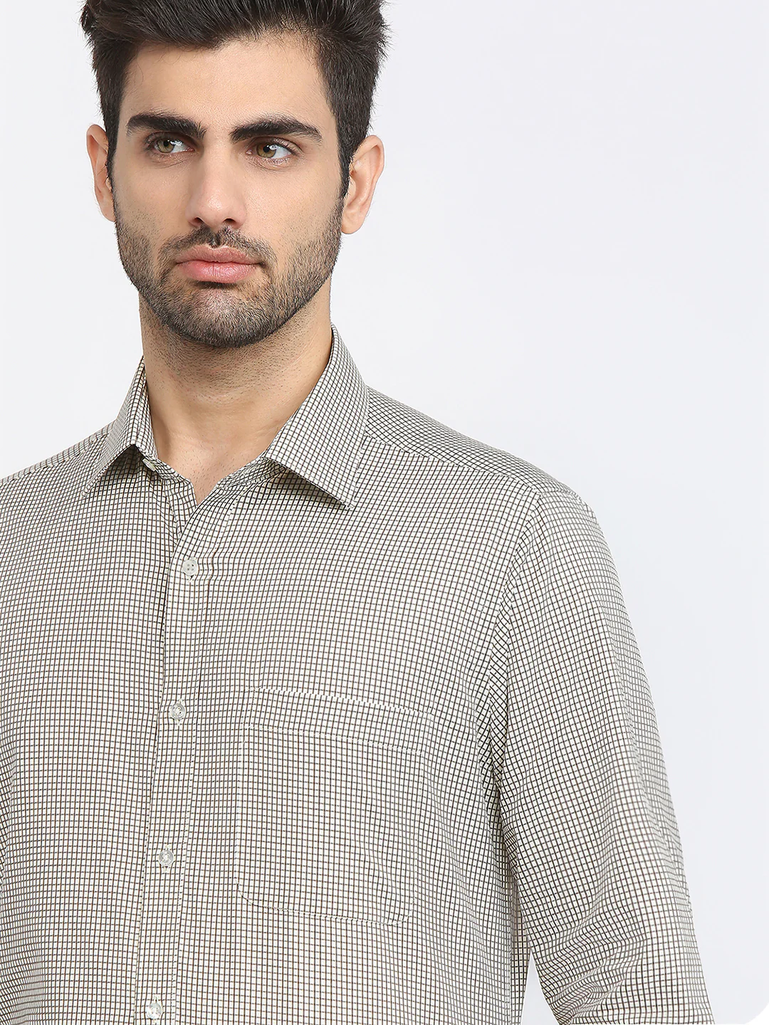 Raymond Men Brown Checks Slim Fit Cotton Formal Shirt - Image 6